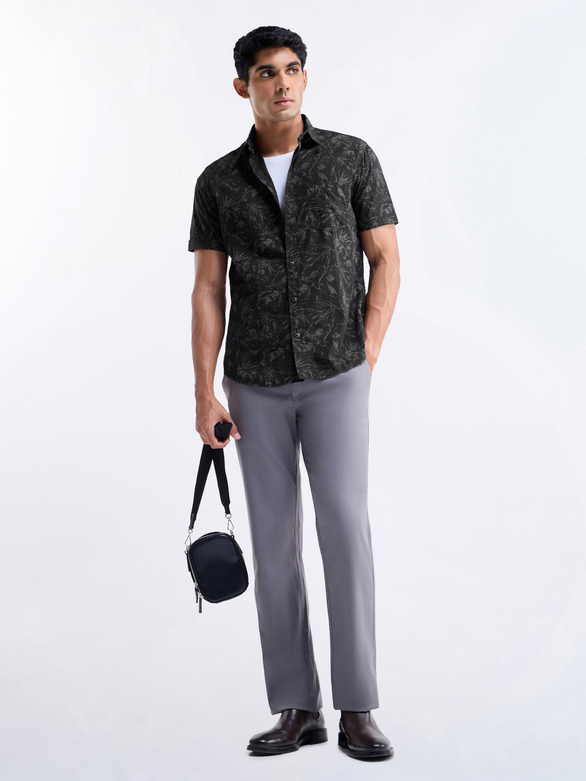 Printed Regular Fit Shirt - Black t4option_0