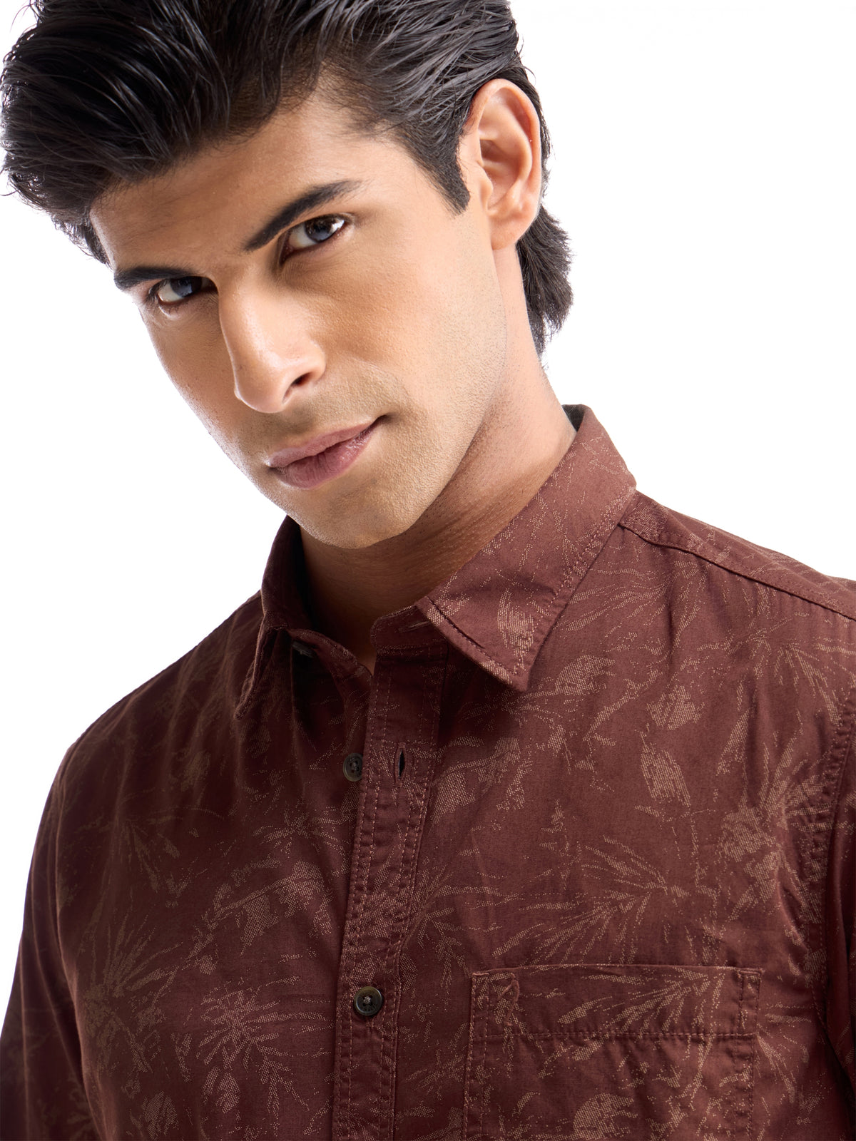 Printed Regular Fit Shirt - Brown t4option_1