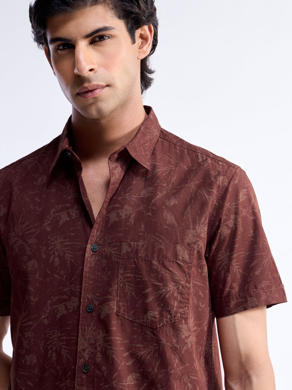 Printed Regular Fit Shirt - Brown t4option_1
