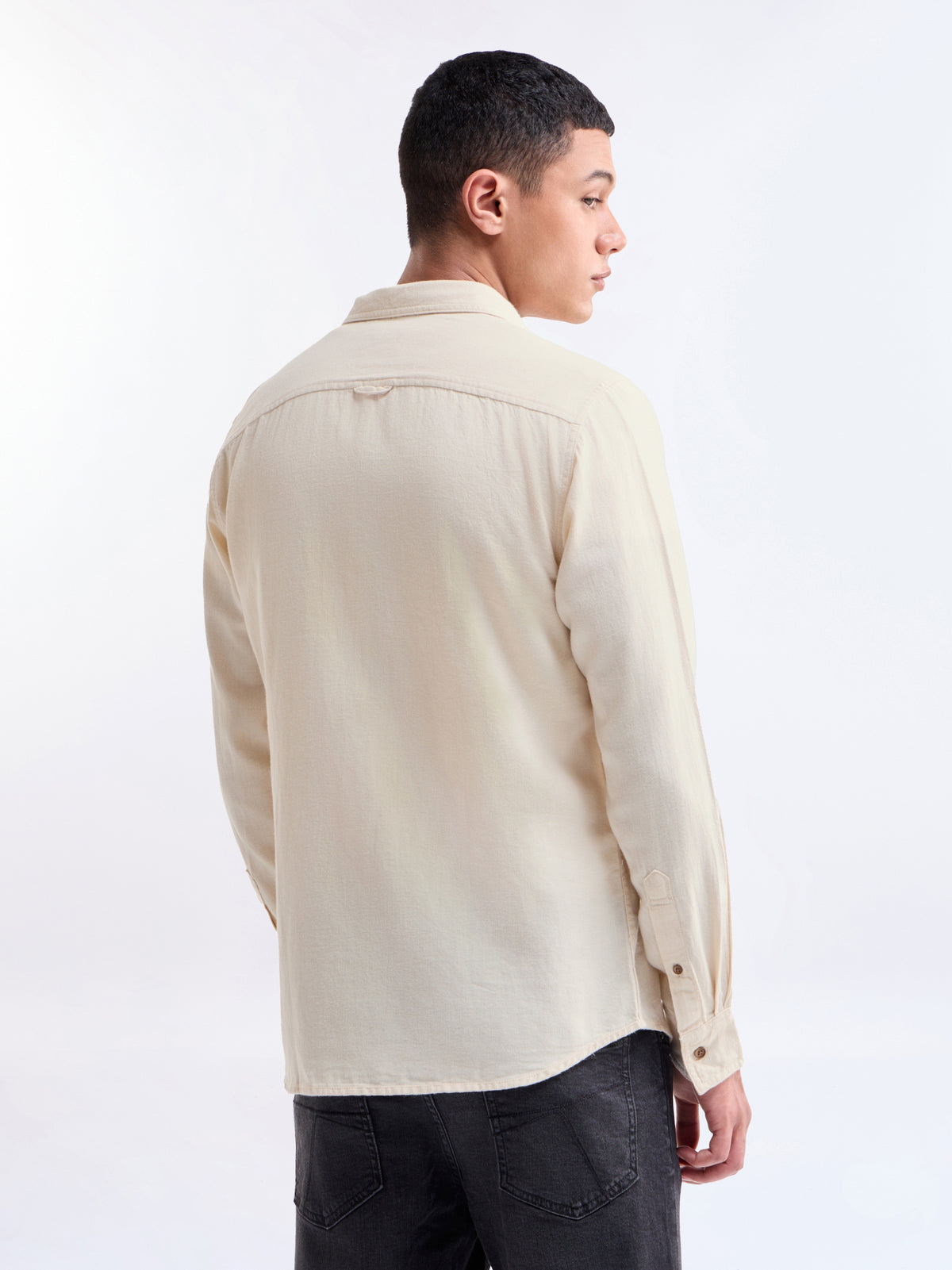 Ecru Solid Regular Fit Shirt - Ecru t4option_0