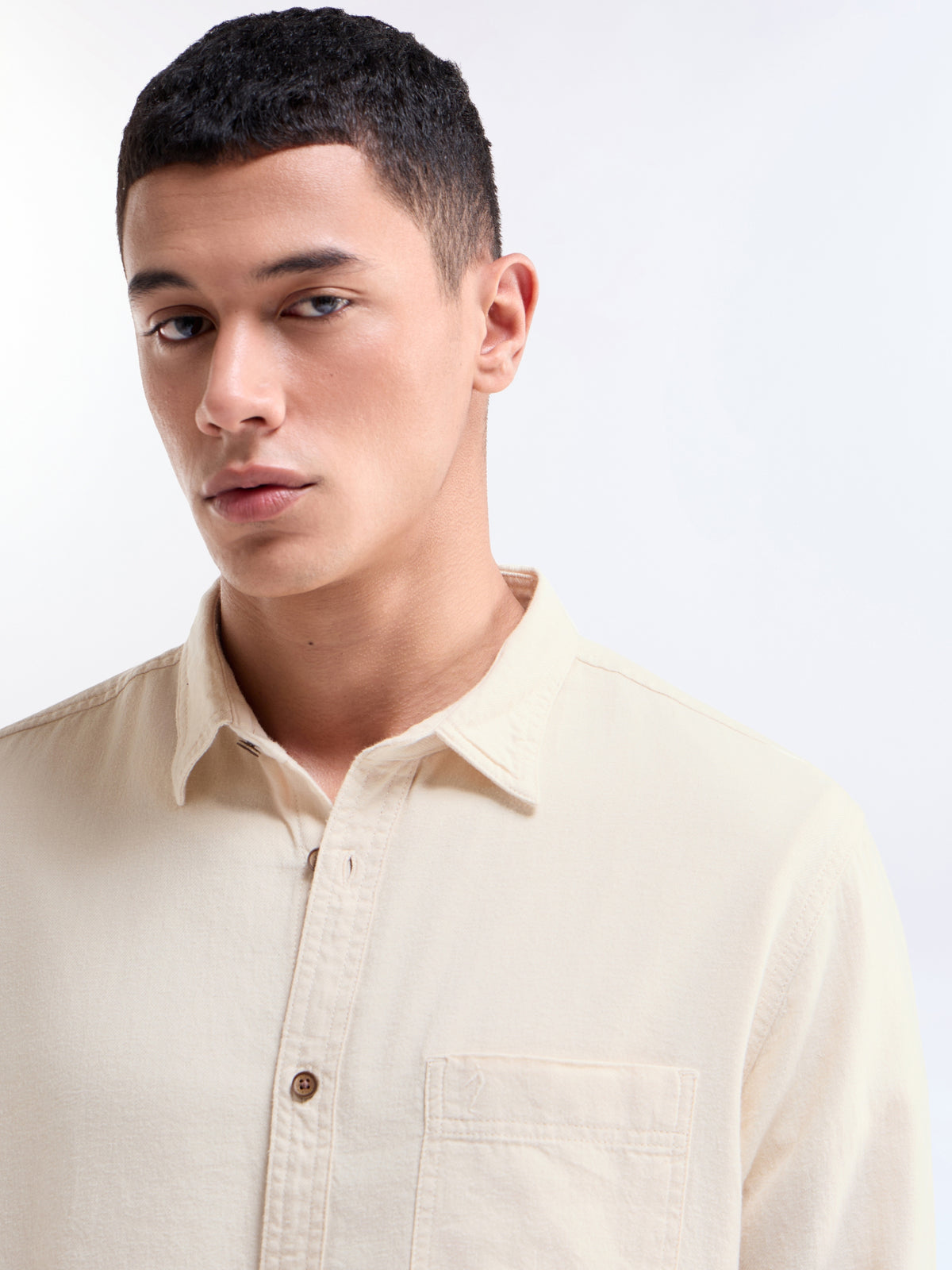 Ecru Solid Regular Fit Shirt - Ecru t4option_0