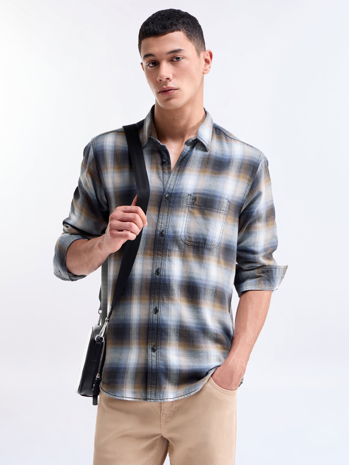 check Slim Fit Shirt - Blue t4option_0