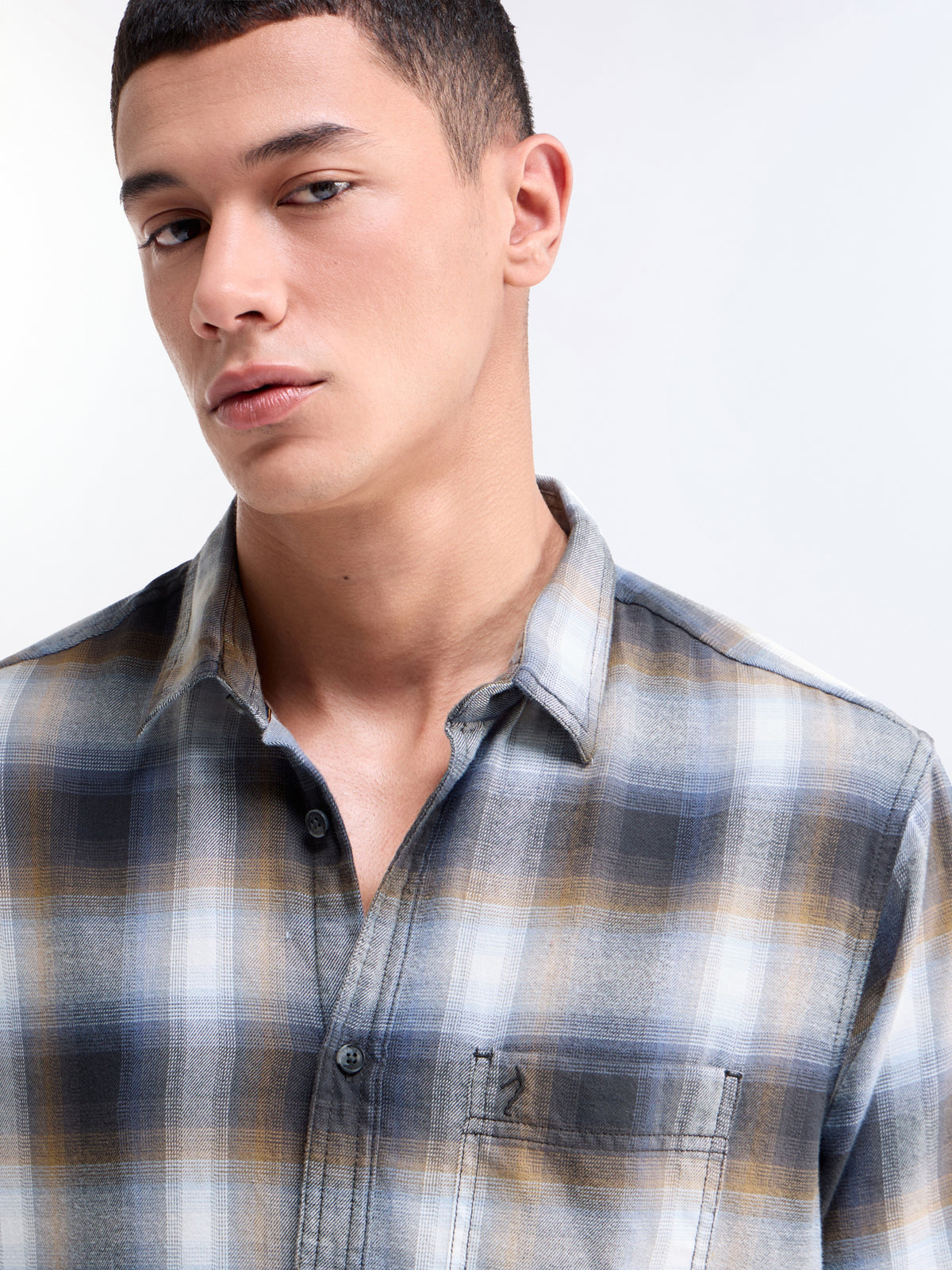 check Slim Fit Shirt - Blue t4option_0