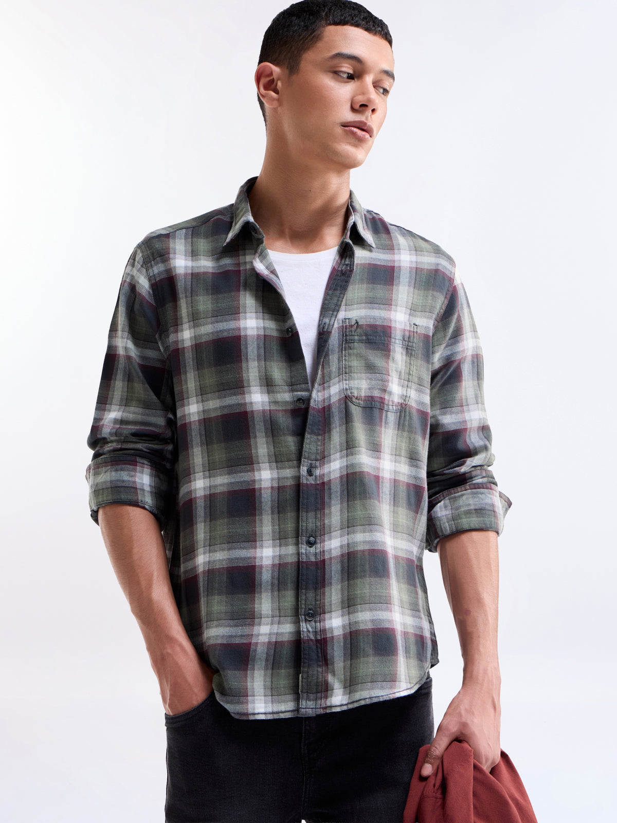 check Slim Fit Shirt - Green t4option_1