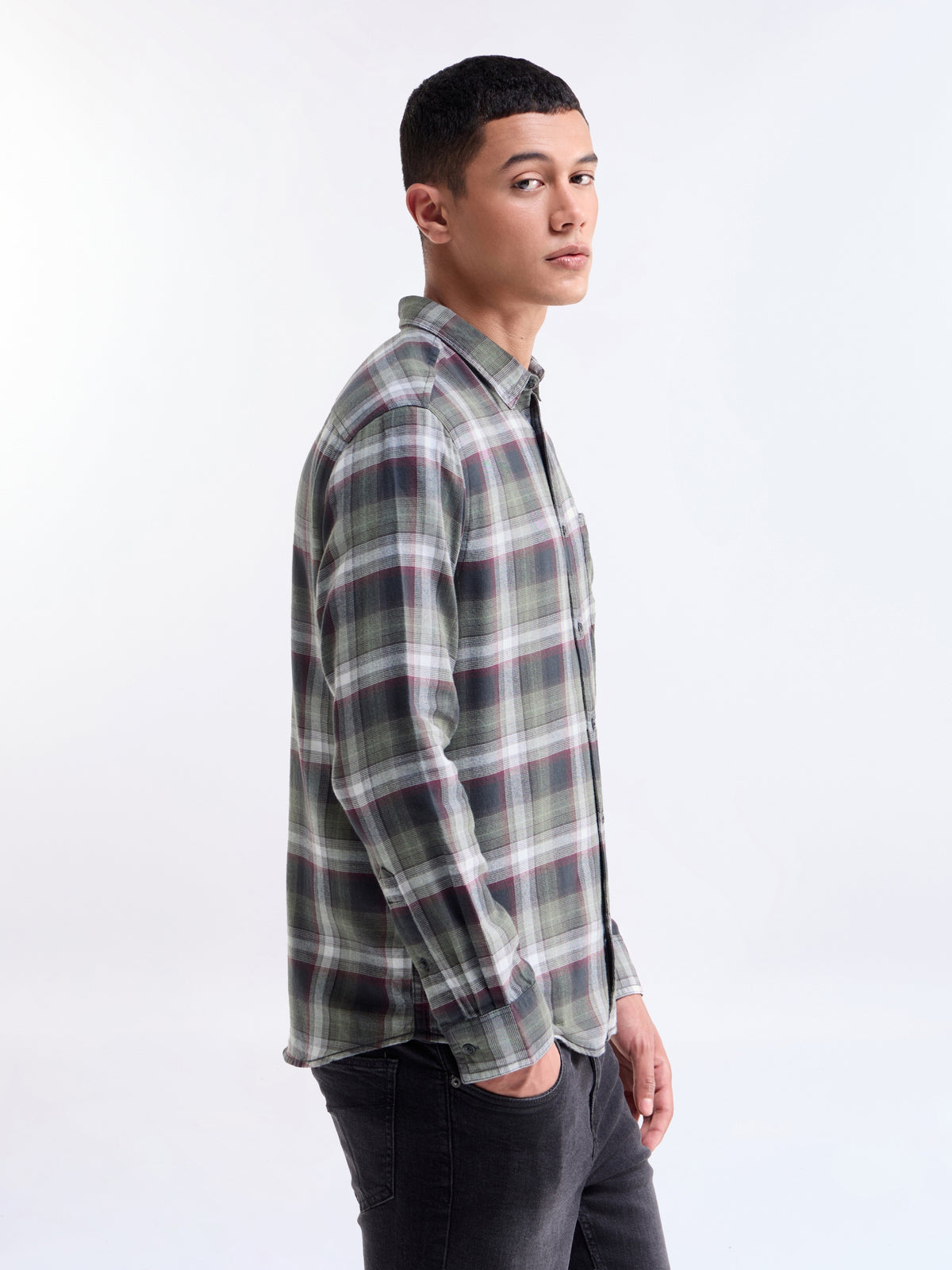 check Slim Fit Shirt - Green t4option_1