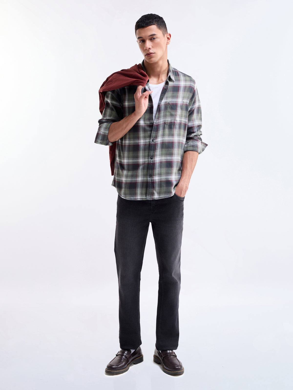 check Slim Fit Shirt - Green t4option_1