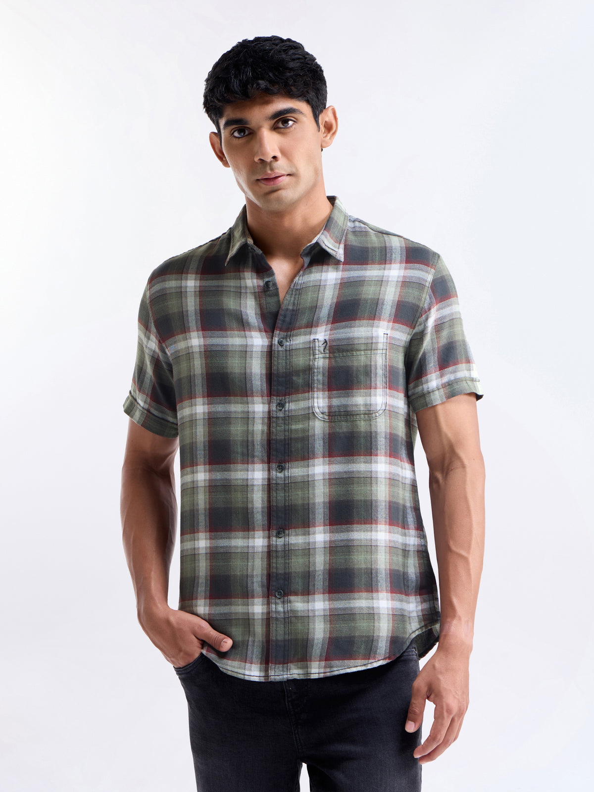 check Slim Fit Shirt - Green t4option_0