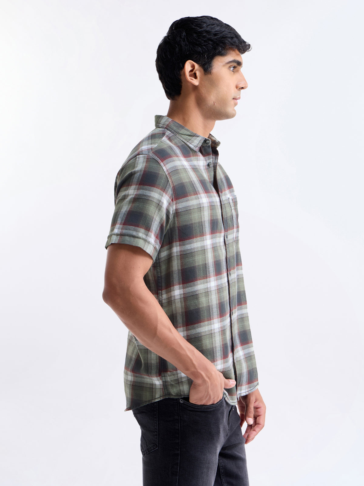 check Slim Fit Shirt - Green t4option_0
