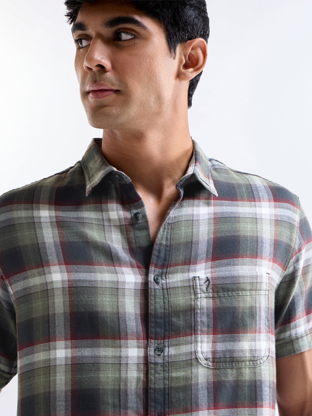 check Slim Fit Shirt - Green t4option_0