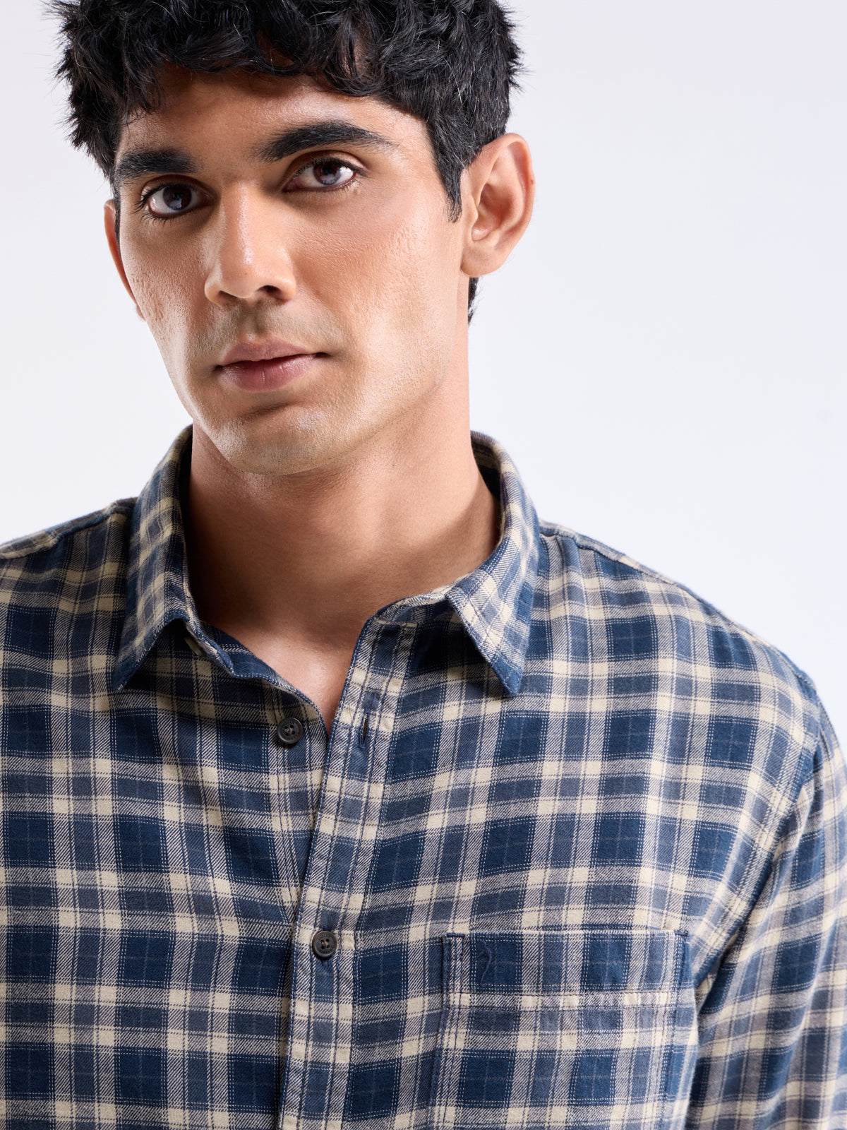 Navy check Slim Fit Shirt - Navy t4option_0