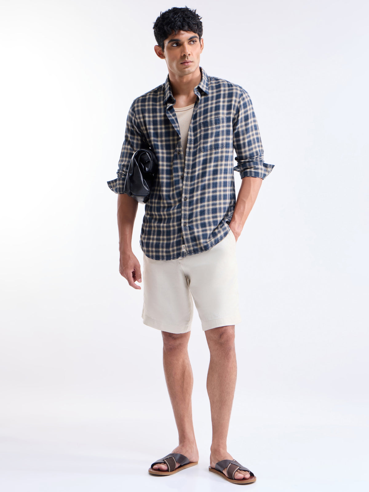 Navy check Slim Fit Shirt - Navy t4option_0