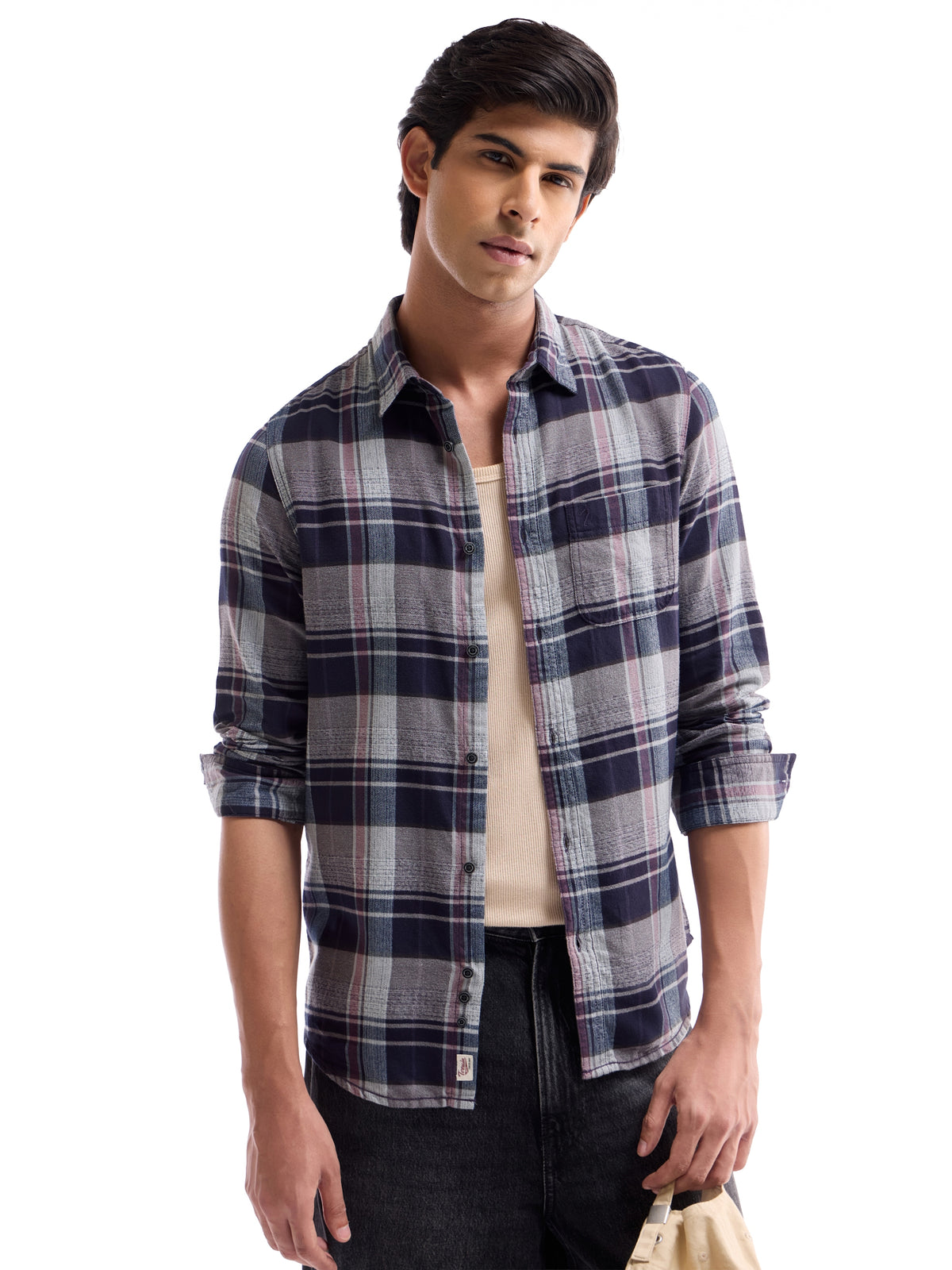 Plum check Slim Fit Shirt - Plum t4option_0