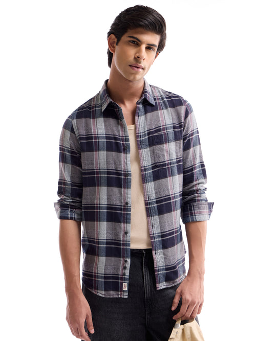 Plum check Slim Fit Shirt - Plum t4option_0