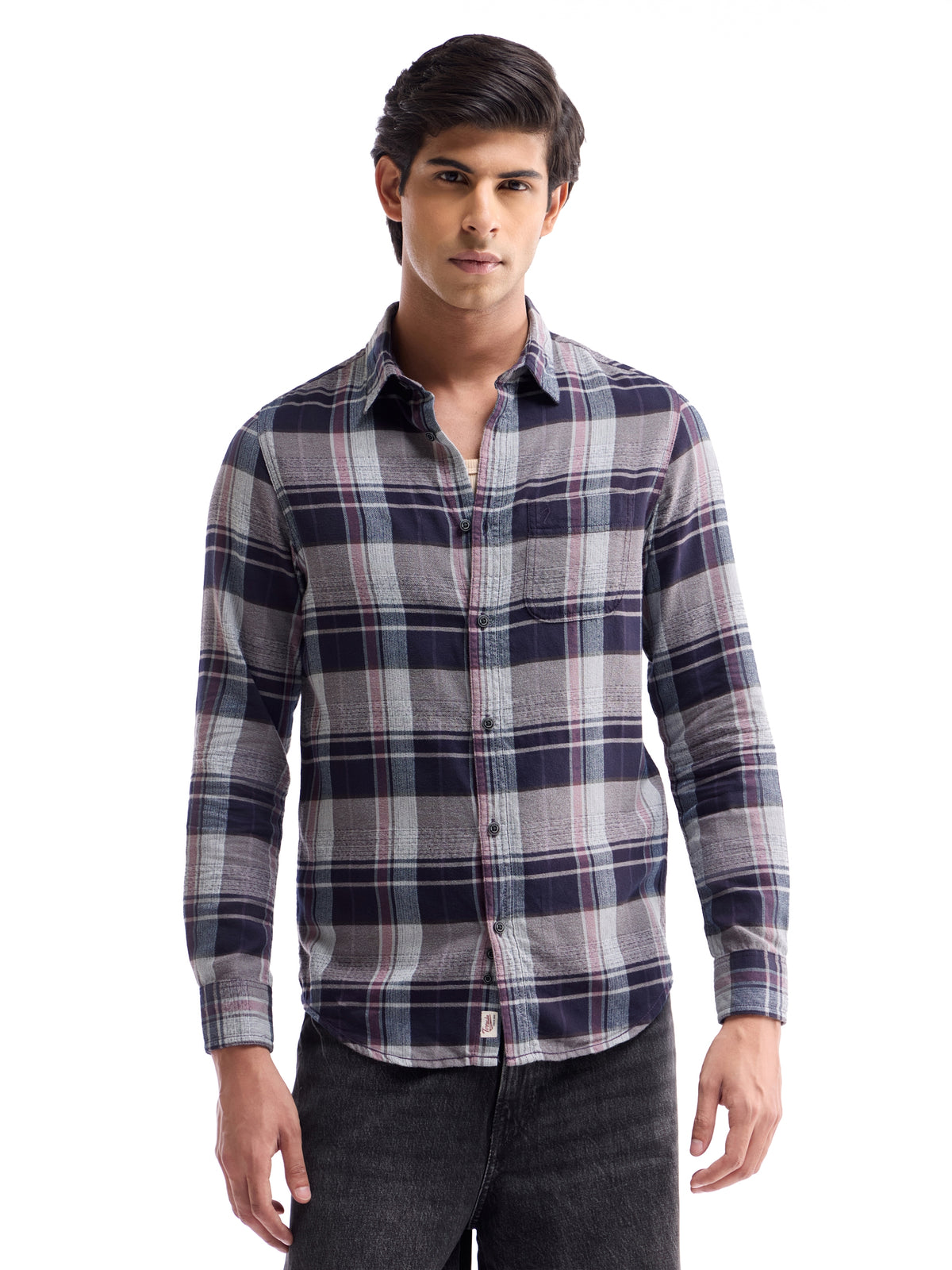 Plum check Slim Fit Shirt - Plum t4option_0