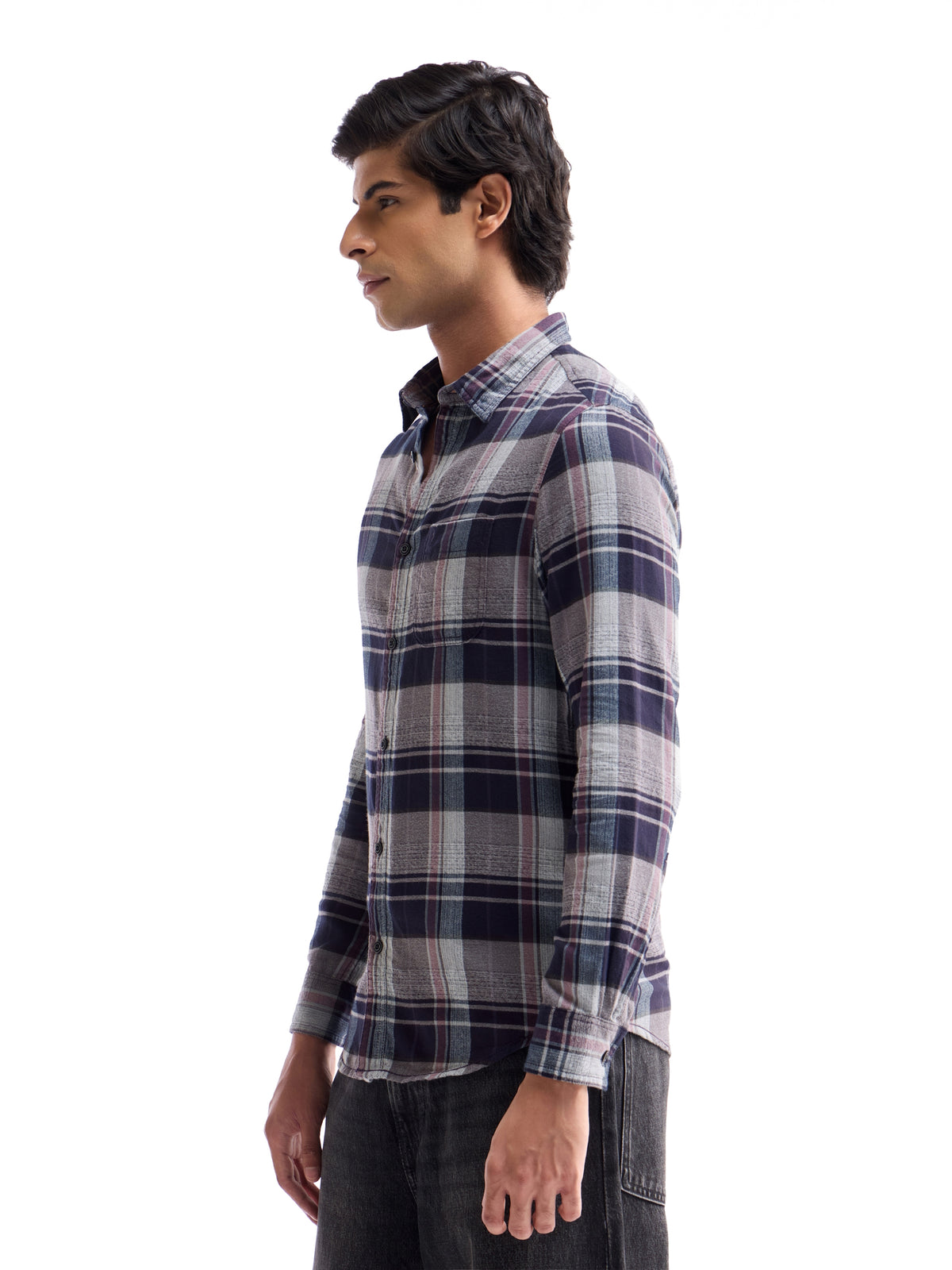 Plum check Slim Fit Shirt - Plum t4option_0