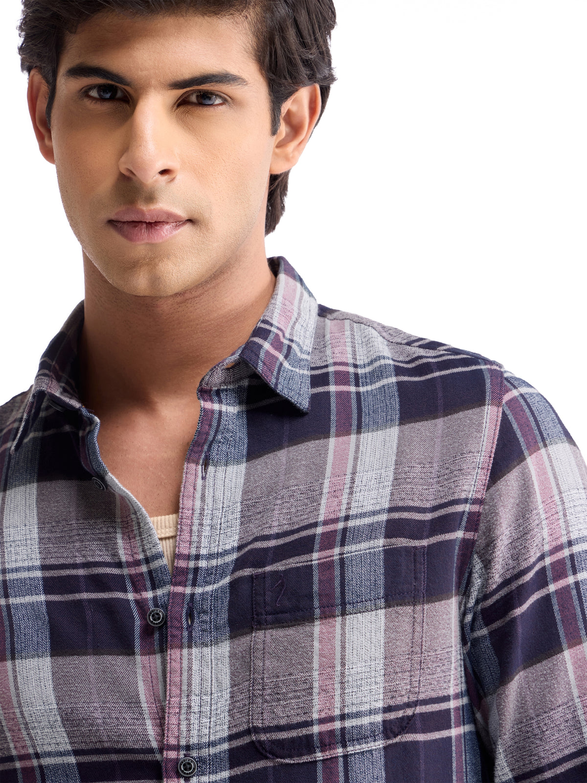 Plum check Slim Fit Shirt - Plum t4option_0