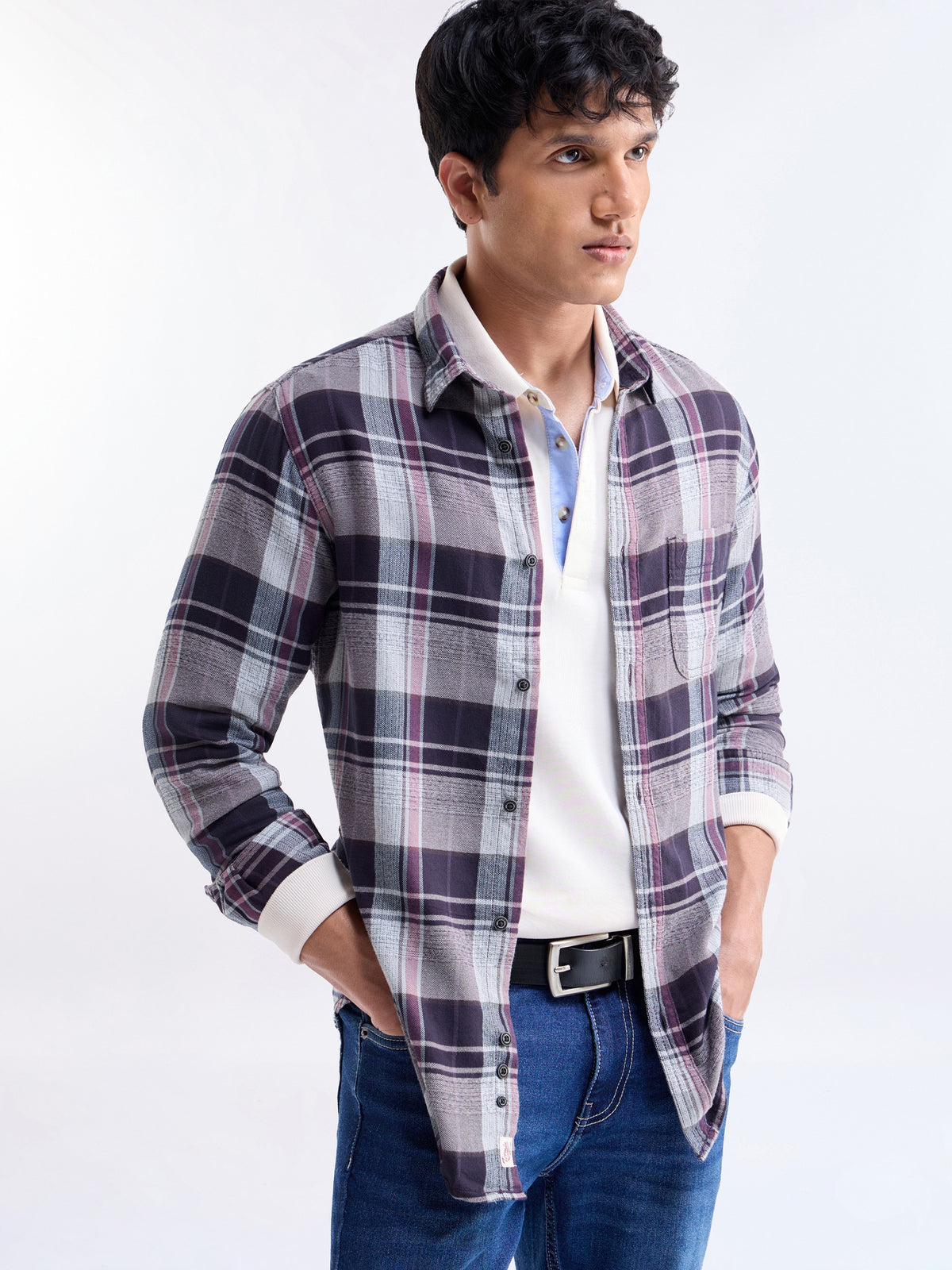 Check Full Sleeve Cotton Shirt - Plum t4option_0
