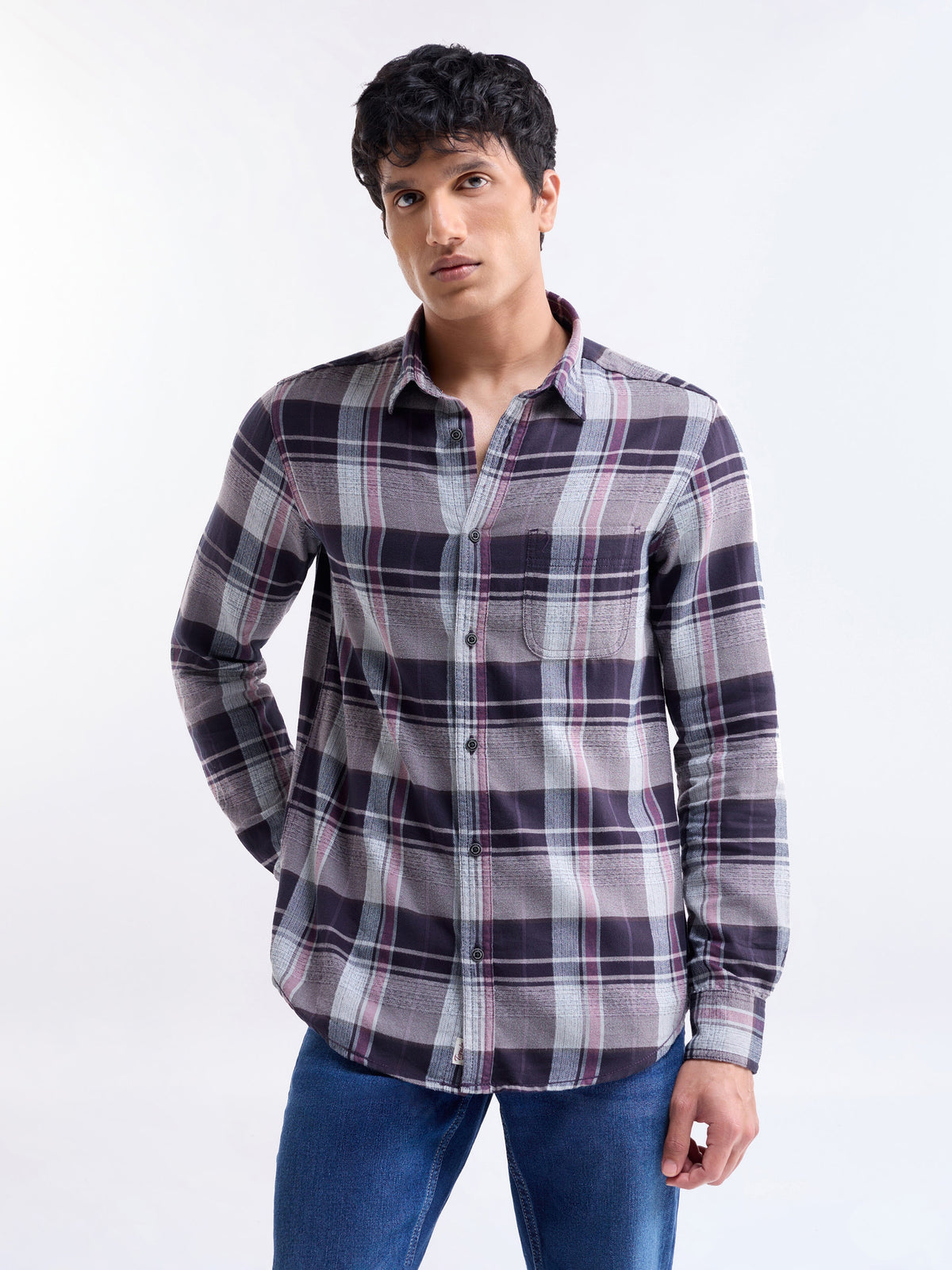 Check Full Sleeve Cotton Shirt - Plum t4option_0