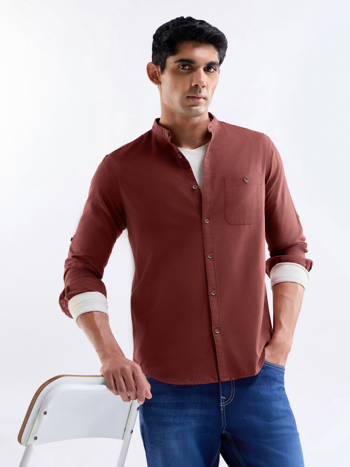 Solid Regular Fit Shirt - Rust t4option_1