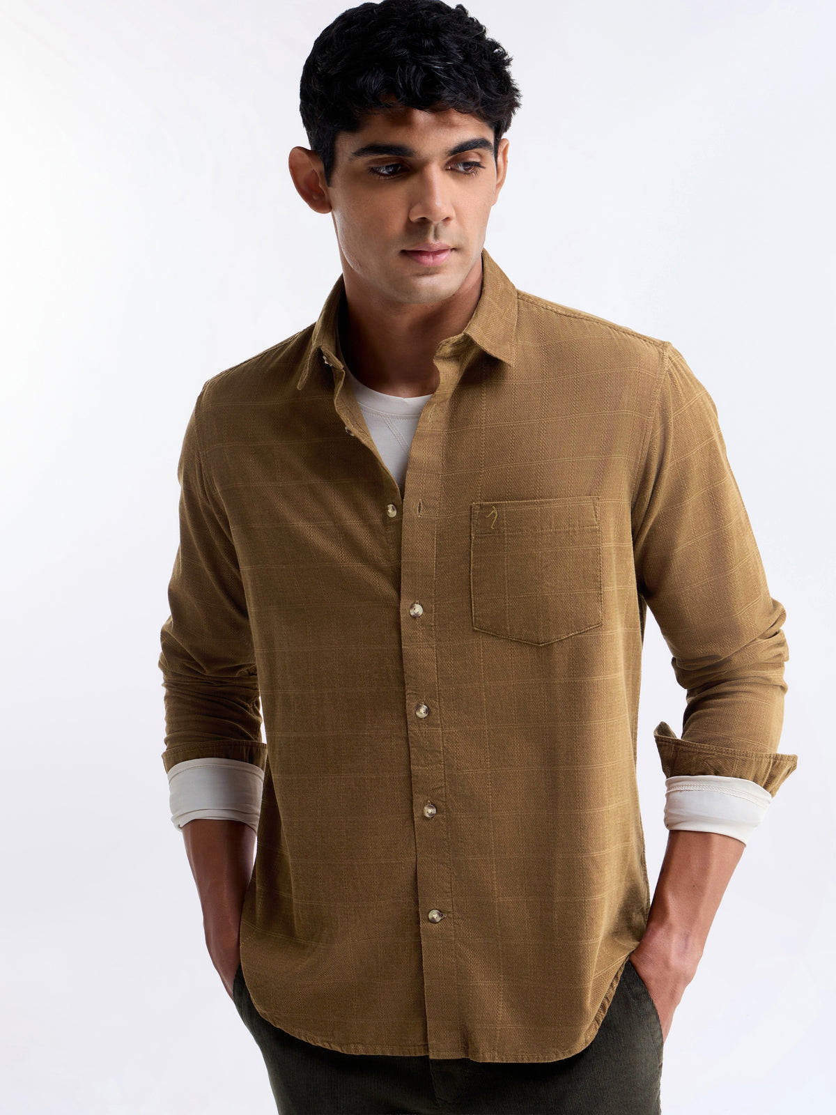 Tan check Regular Fit Shirt - Tan t4option_0