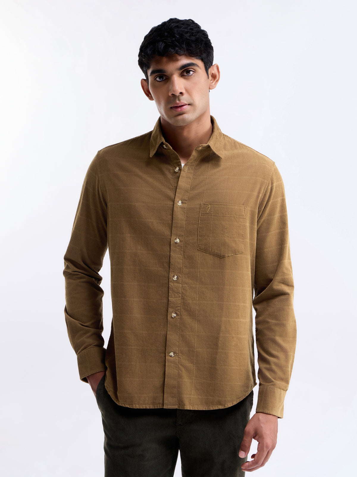 Tan check Regular Fit Shirt - Tan t4option_0