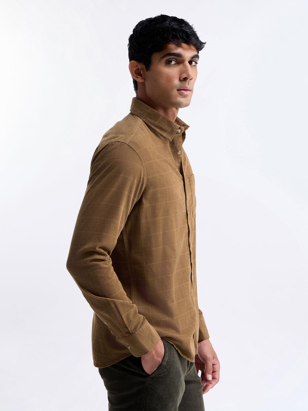 Tan check Regular Fit Shirt - Tan t4option_0