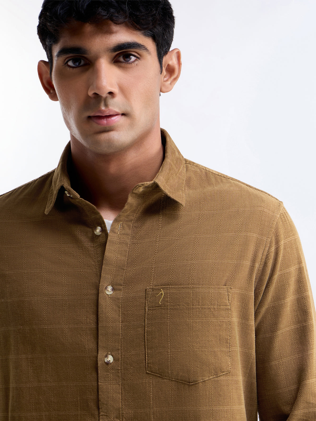 Tan check Regular Fit Shirt - Tan t4option_0