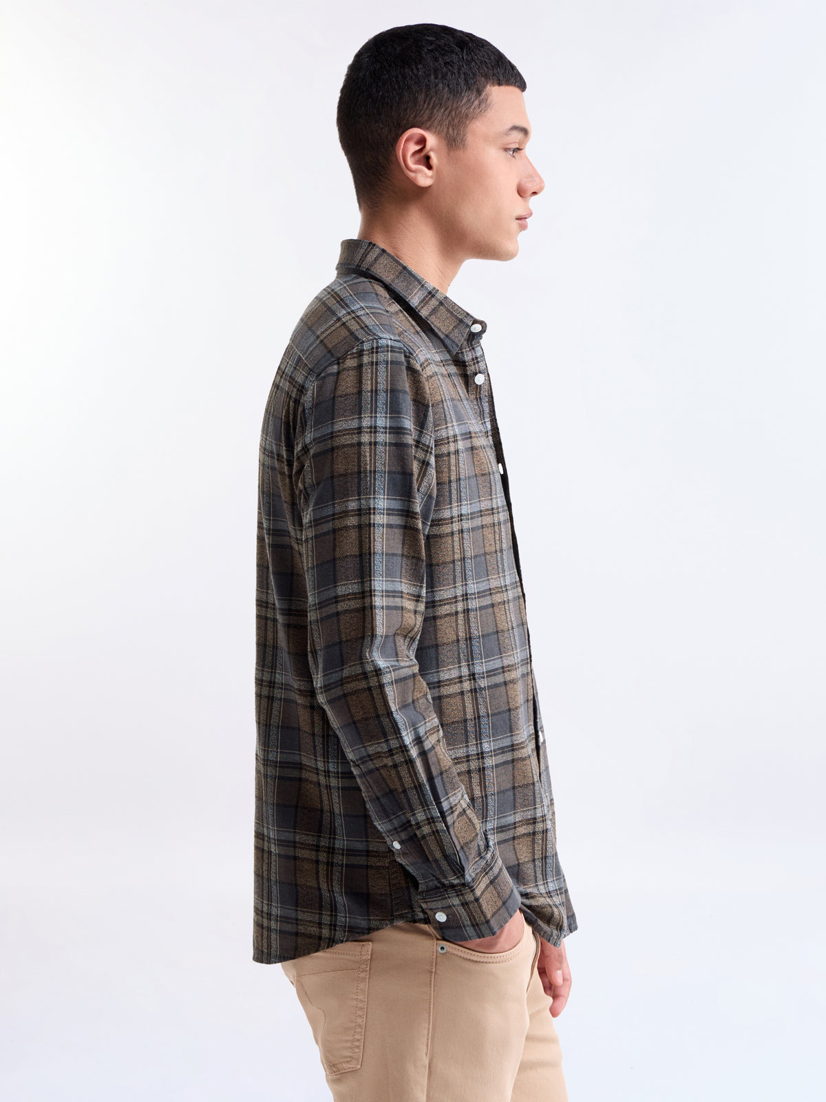 Brown check Regular Fit Shirt - Brown t4option_0