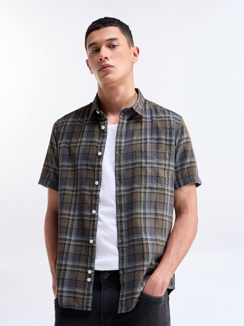 Brown check Regular Fit Shirt - Brown t4option_0