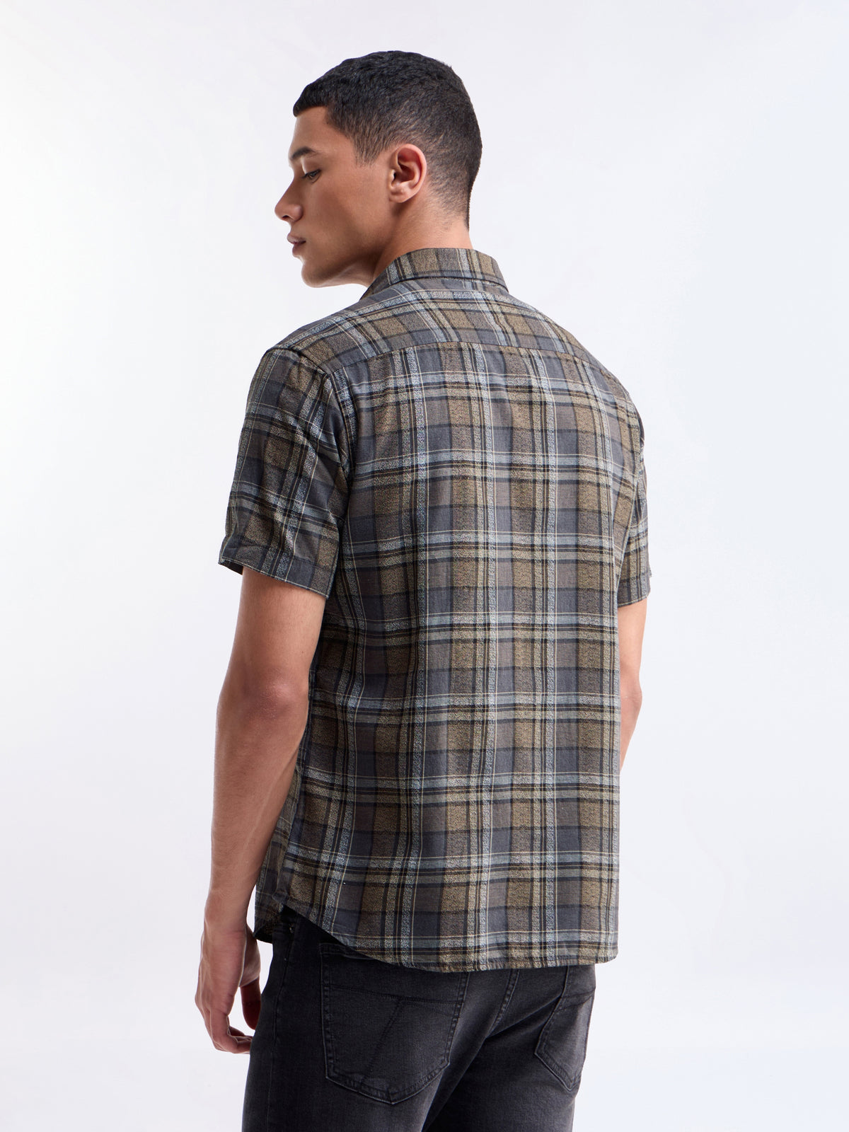 Brown check Regular Fit Shirt - Brown t4option_0