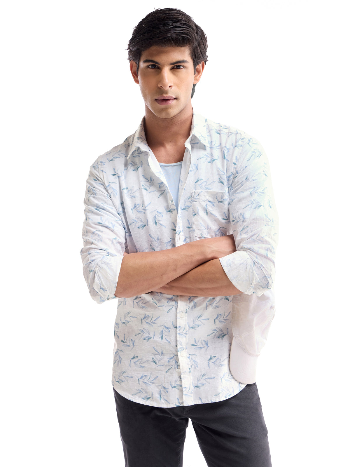 Blue Printed Regular Fit Shirt - Blue t4option_0