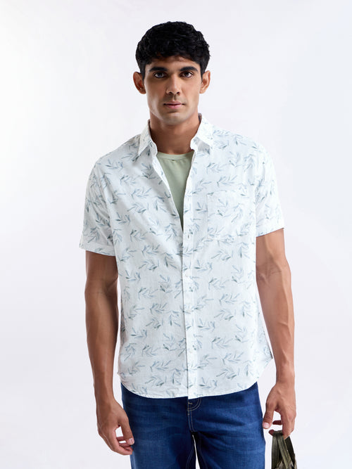 Blue Printed Regular Fit Shirt - Blue t4option_0