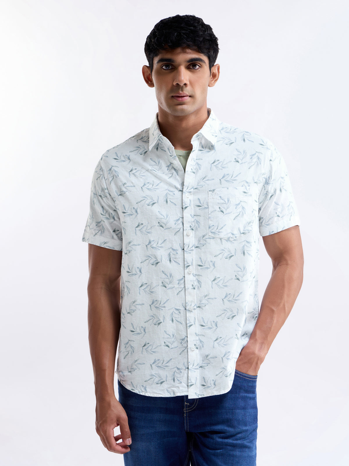 Blue Printed Regular Fit Shirt - Blue t4option_0