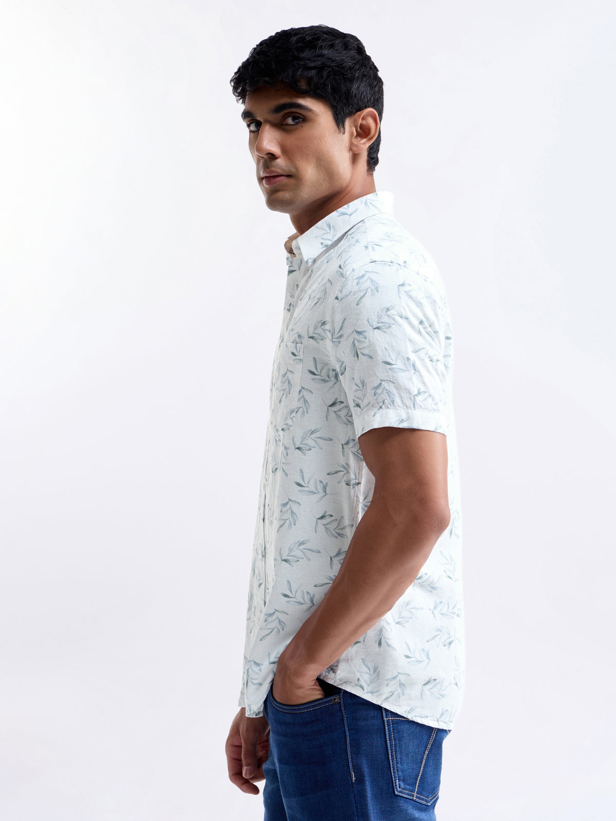 Blue Printed Regular Fit Shirt - Blue t4option_0