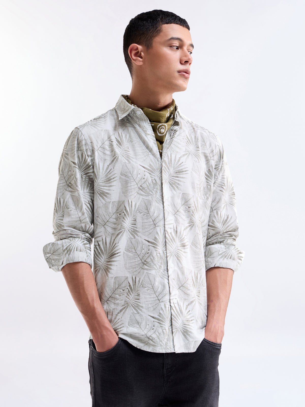 Grey Printed Regular Fit Shirt - Grey t4option_0