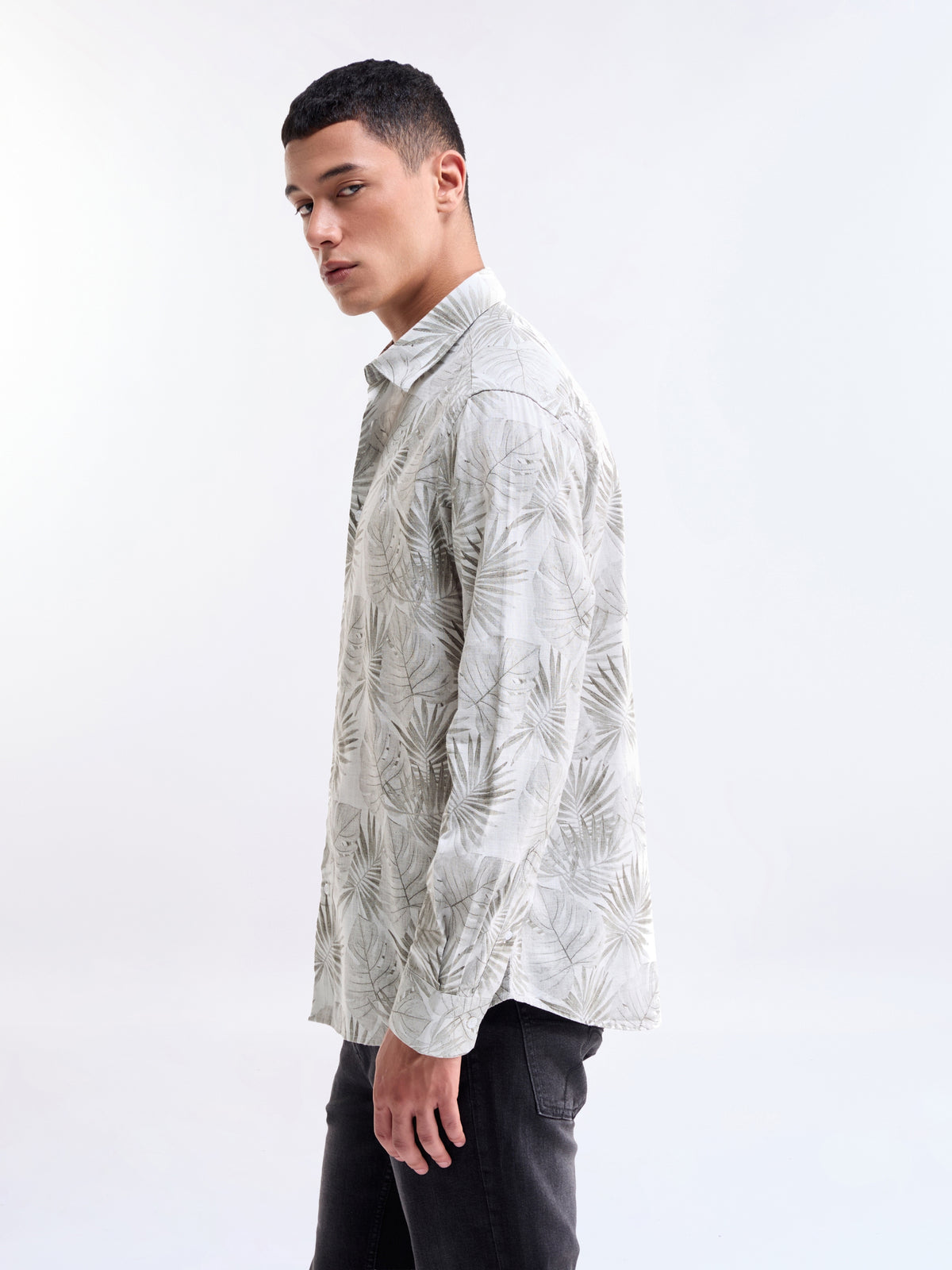Grey Printed Regular Fit Shirt - Grey t4option_0