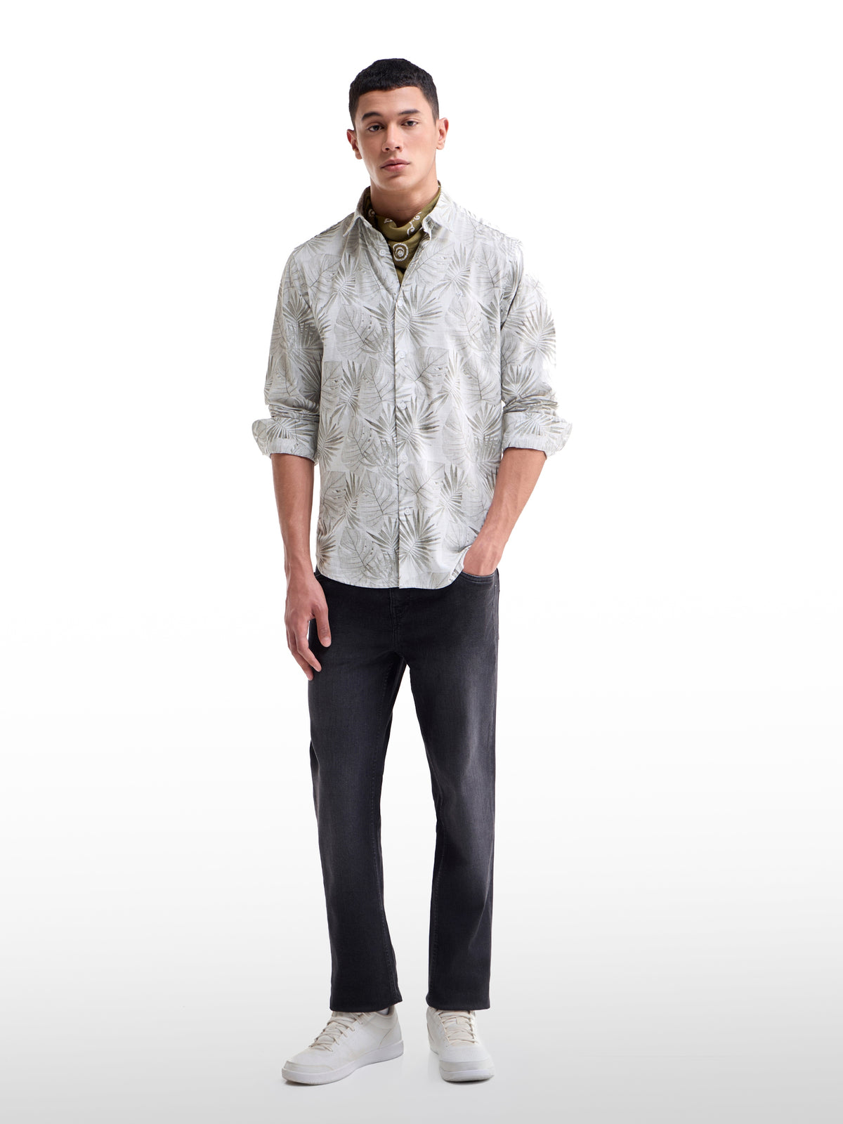 Grey Printed Regular Fit Shirt - Grey t4option_0