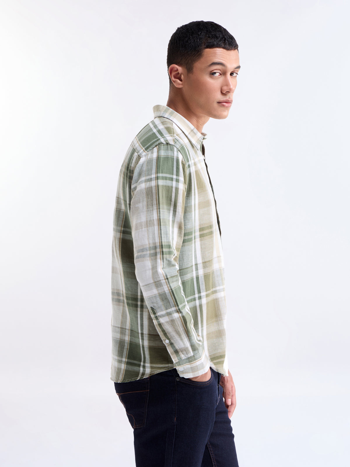 Olive check Regular Fit Shirt - Olive t4option_0