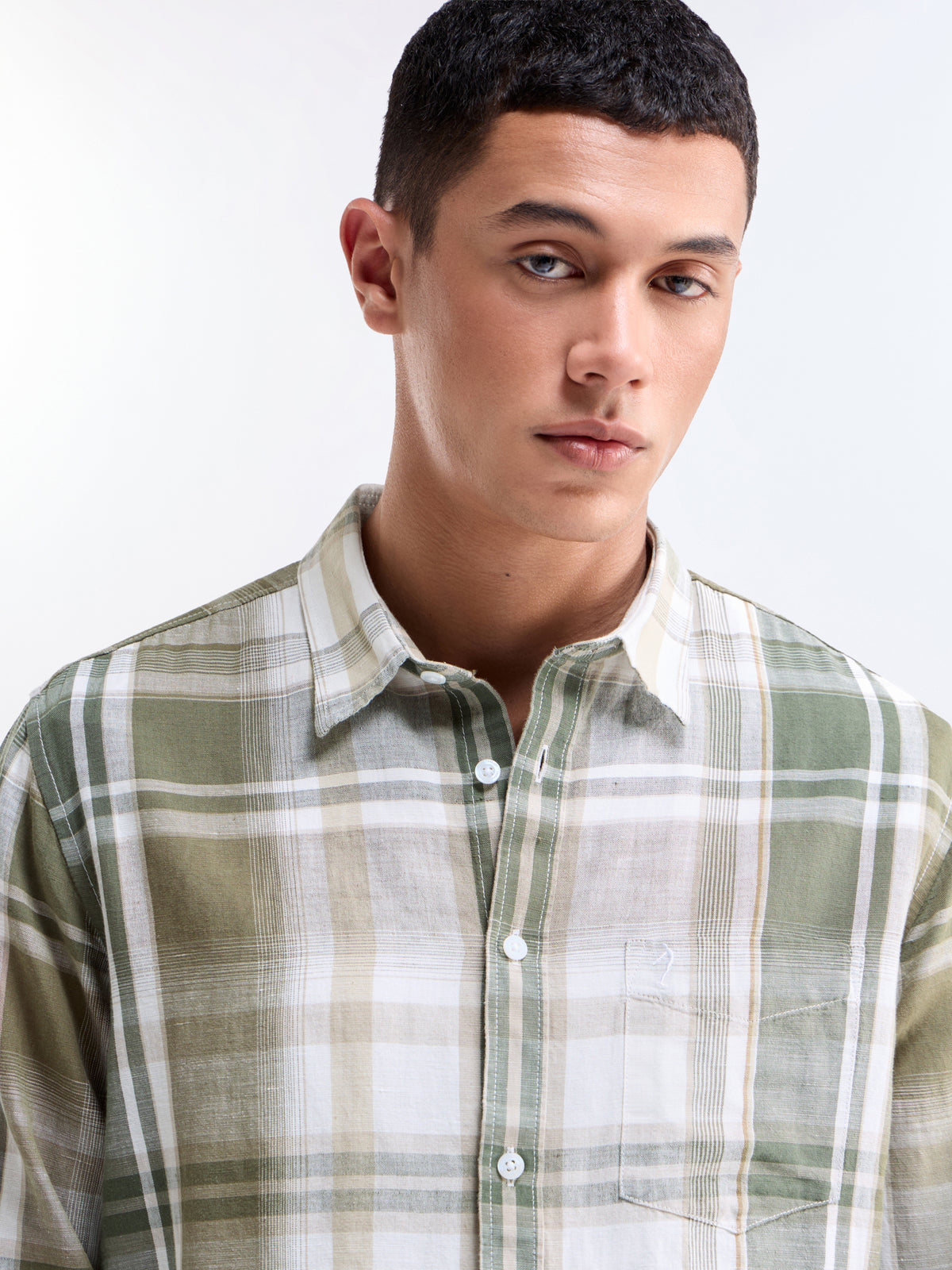 Olive check Regular Fit Shirt - Olive t4option_0