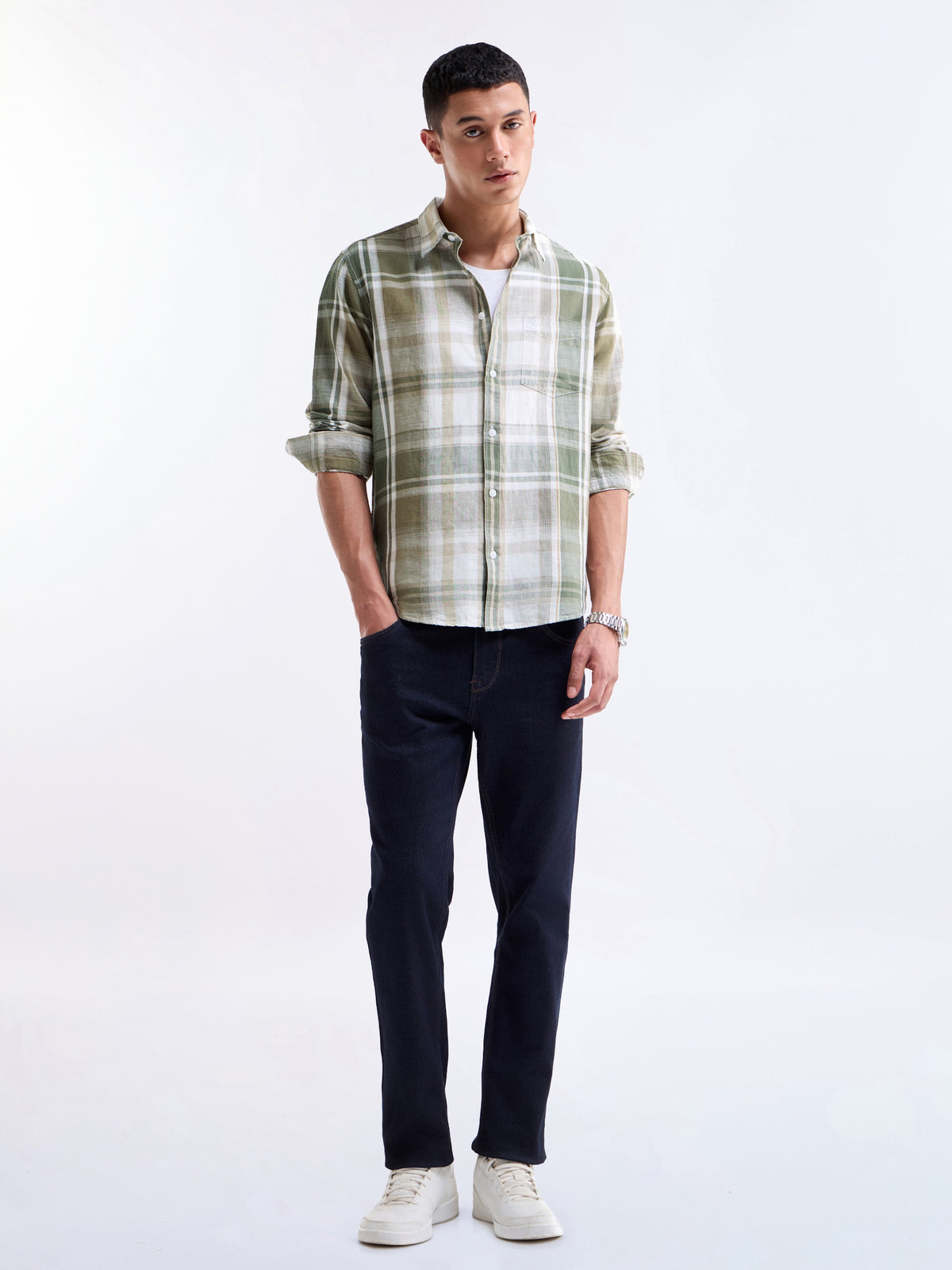Olive check Regular Fit Shirt - Olive t4option_0