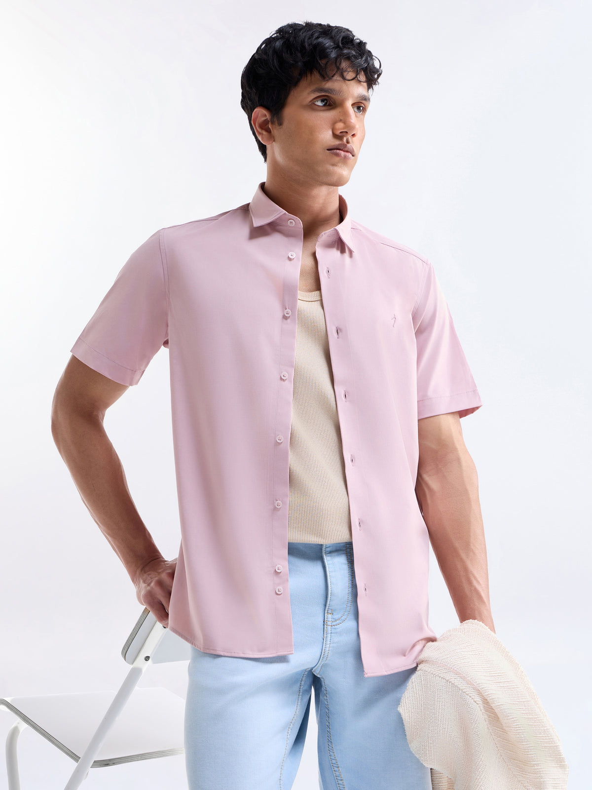 Solid Half Sleeve Shirt - Pink t4option_0