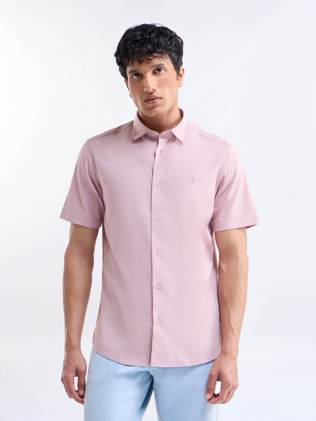 Solid Half Sleeve Shirt - Pink t4option_0
