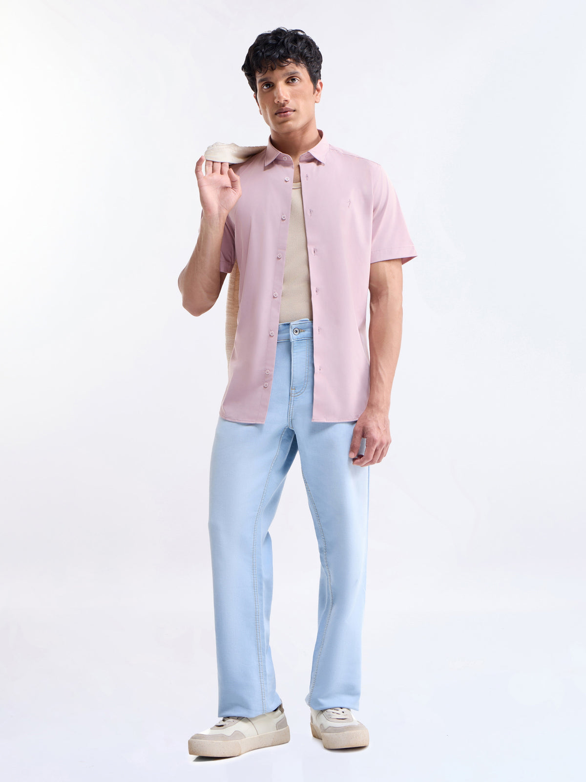 Solid Half Sleeve Shirt - Pink t4option_0