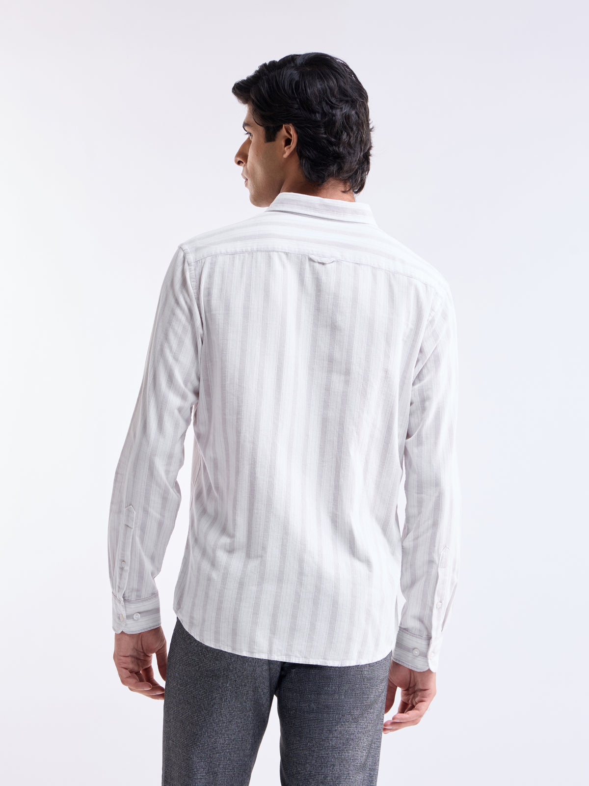 White Striped Regular Fit Shirt - White t4option_0