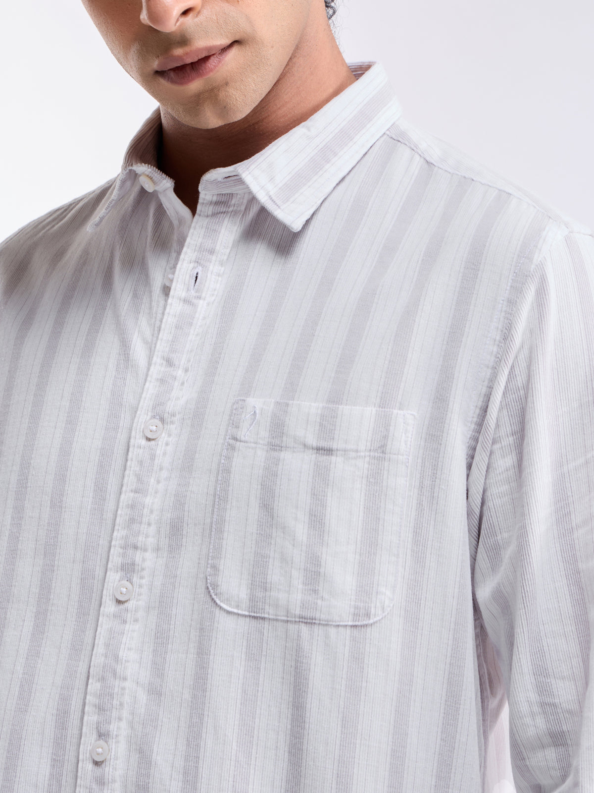 White Striped Regular Fit Shirt - White t4option_0