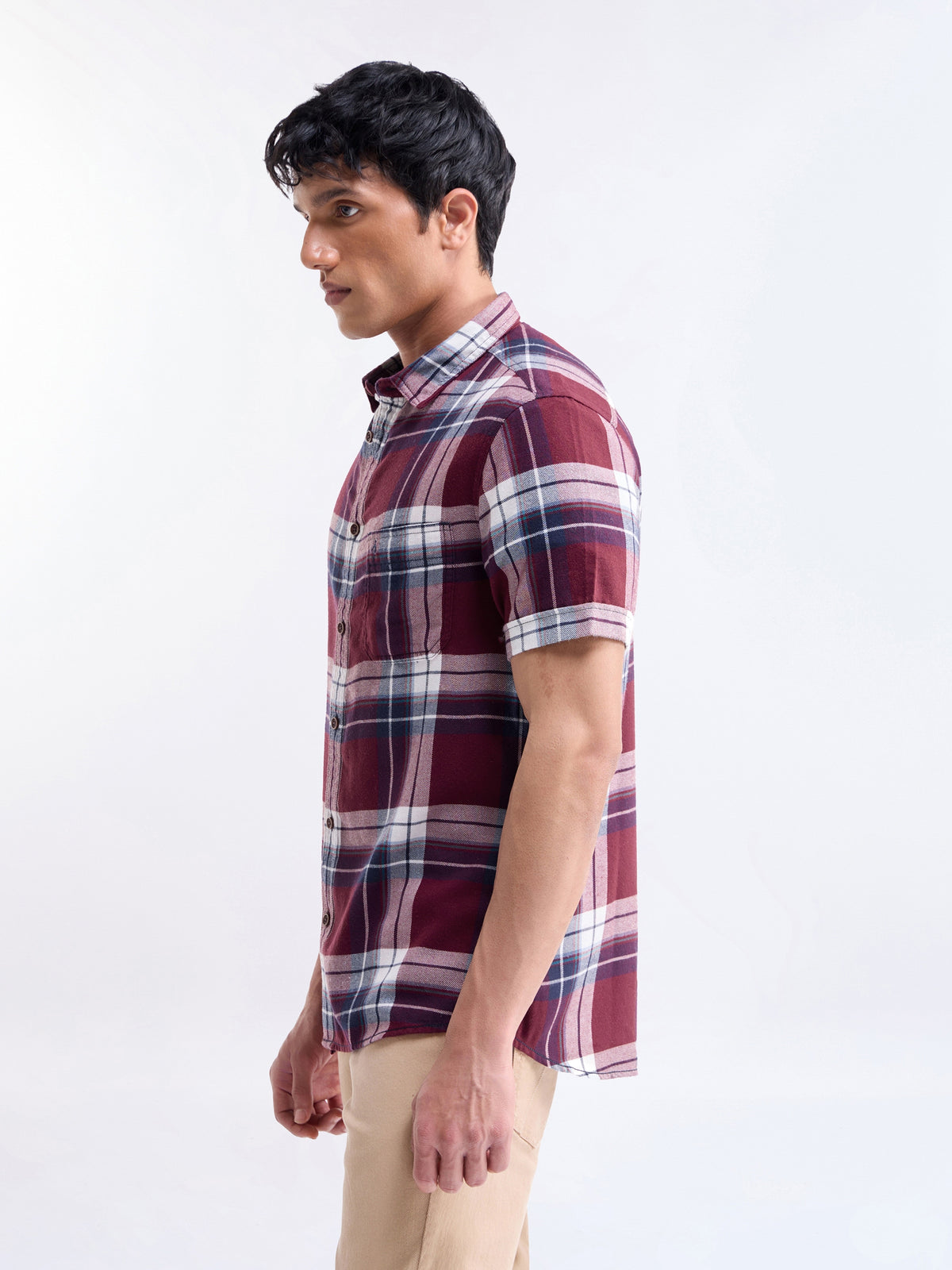 Check Half Sleeve Cotton Shirt - Red t4option_0
