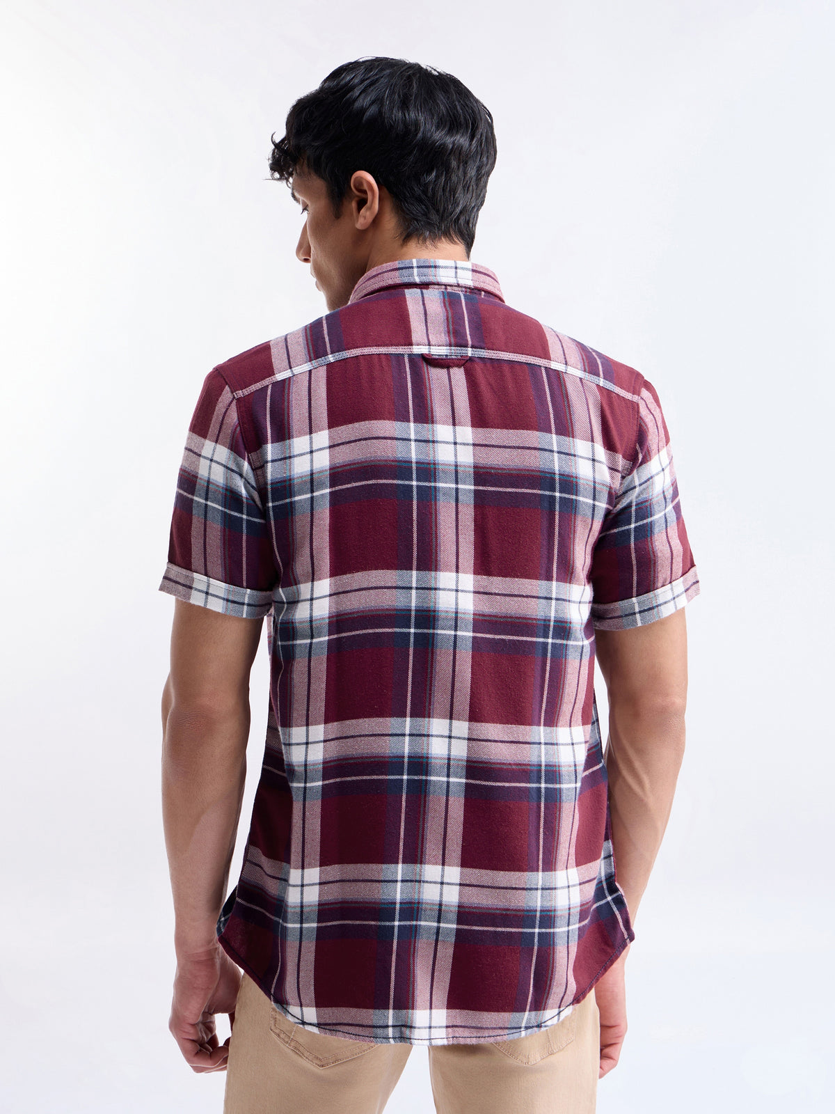 Check Half Sleeve Cotton Shirt - Red t4option_0