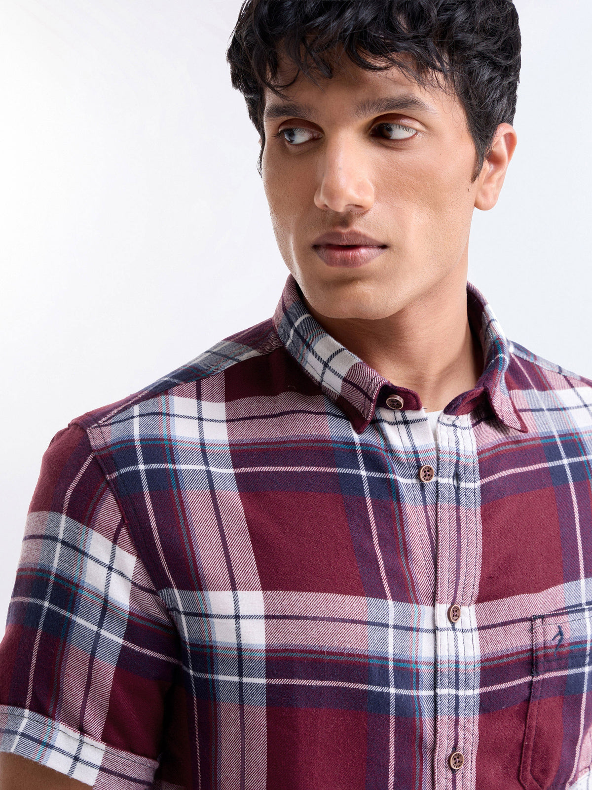 Check Half Sleeve Cotton Shirt - Red t4option_0
