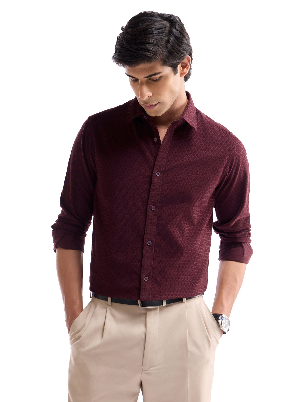 Solid Regular Fit Shirt - Maroon t4option_0