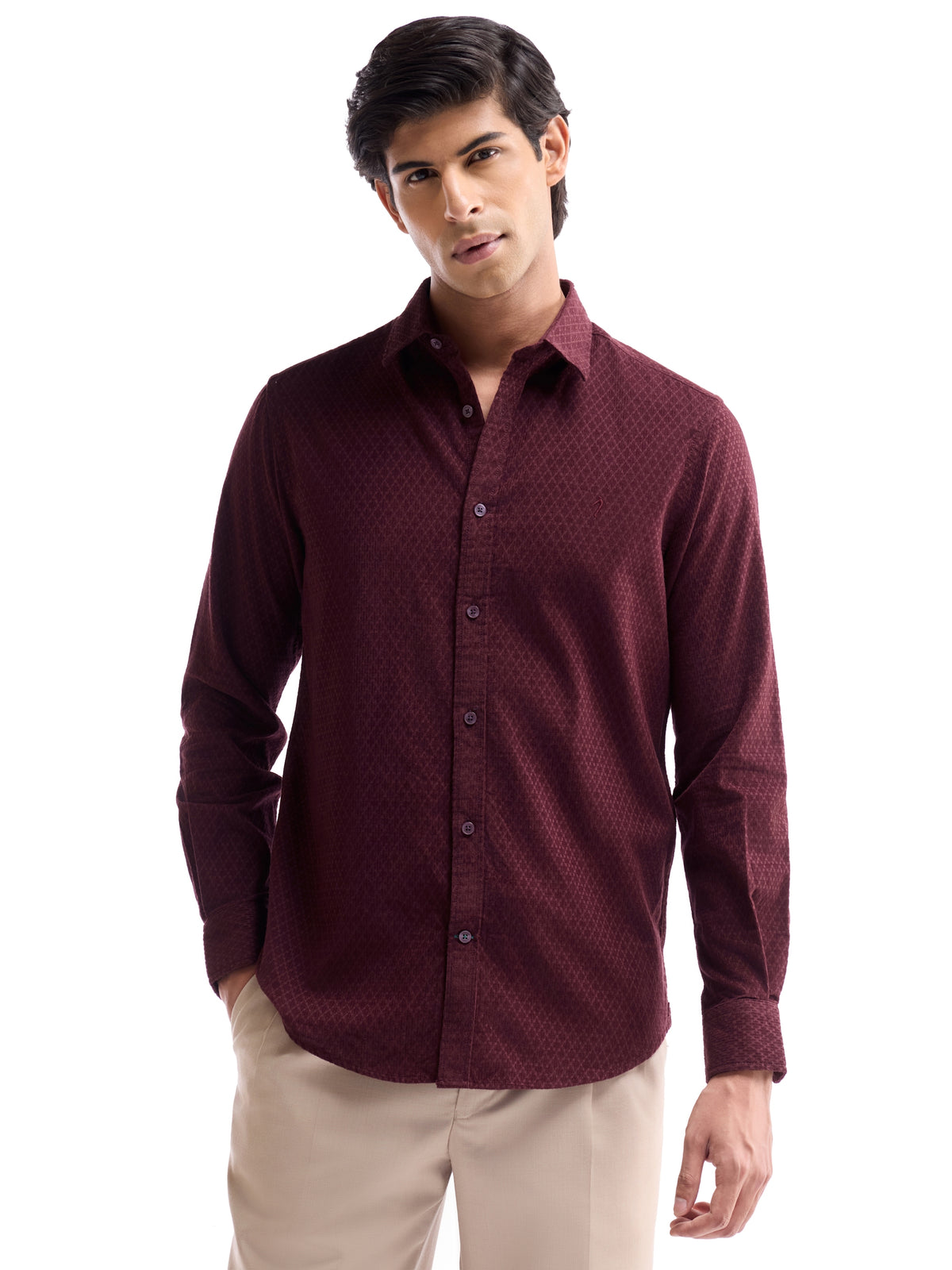 Solid Regular Fit Shirt - Maroon t4option_0